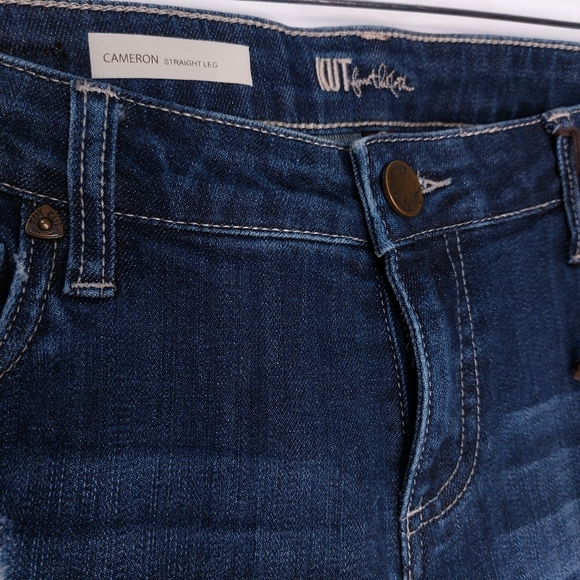 KUT from the Kloth Cameron Straight Leg Jean Dark Wash Distressed Womens Size 8 - Picture 5 of 12